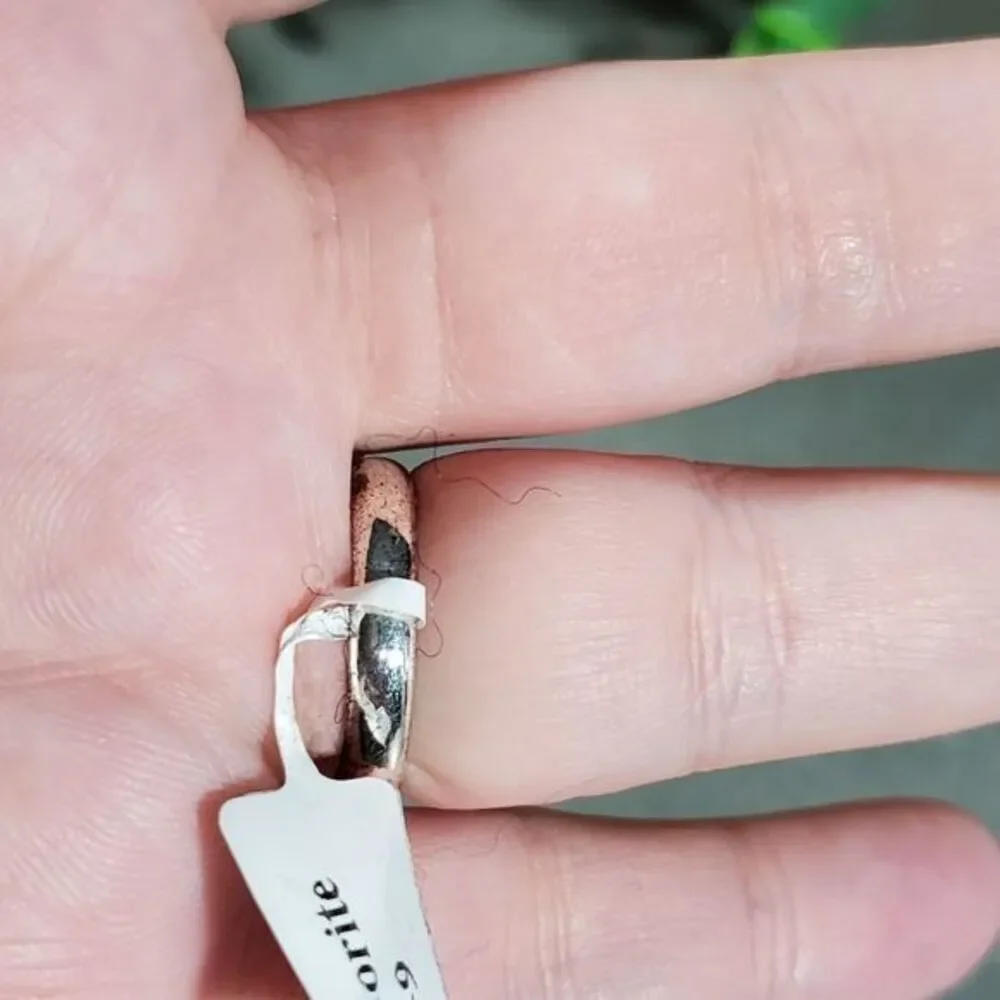 Sterling silver and‎ brass Labrodite ring size 9